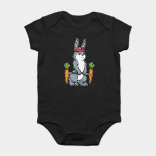 Rabbit with Carrots at Bodybuilding with Dumbbells Baby Bodysuit